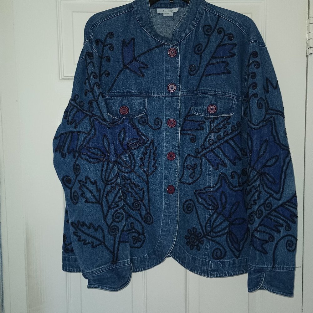 UNIQUE DRESS BARN EMBROIDERED LACE JEANS DENIM JACKET Size 1X